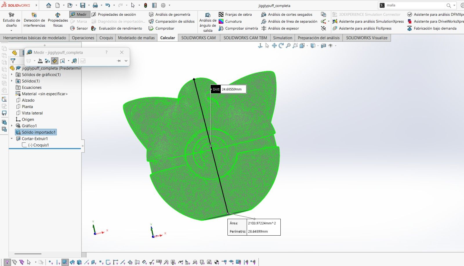 Measuring the part in SolidWorks