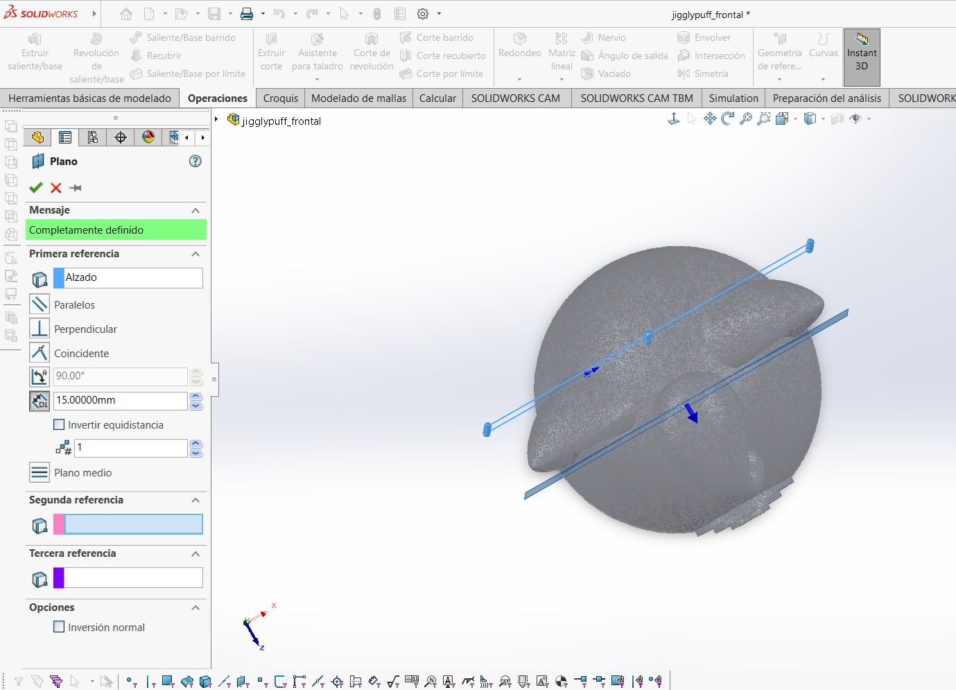 Creating midplane in SolidWorks