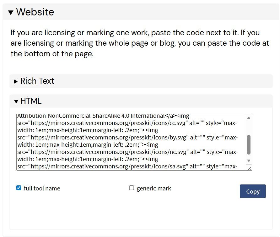 Creative Commons generated HTML code