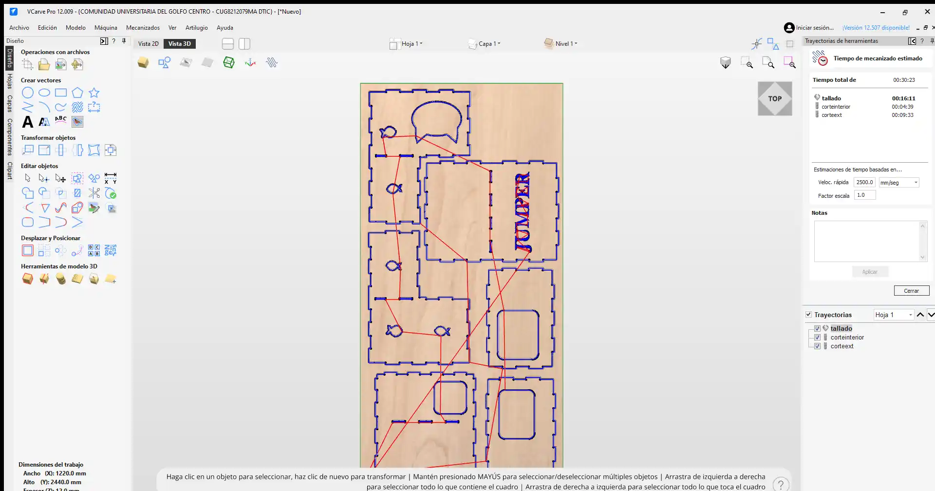 VCarve time estimate