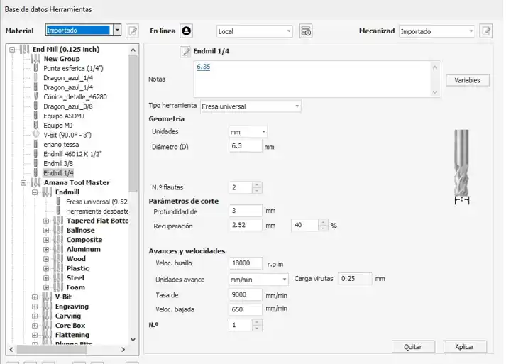 VCarve tool settings