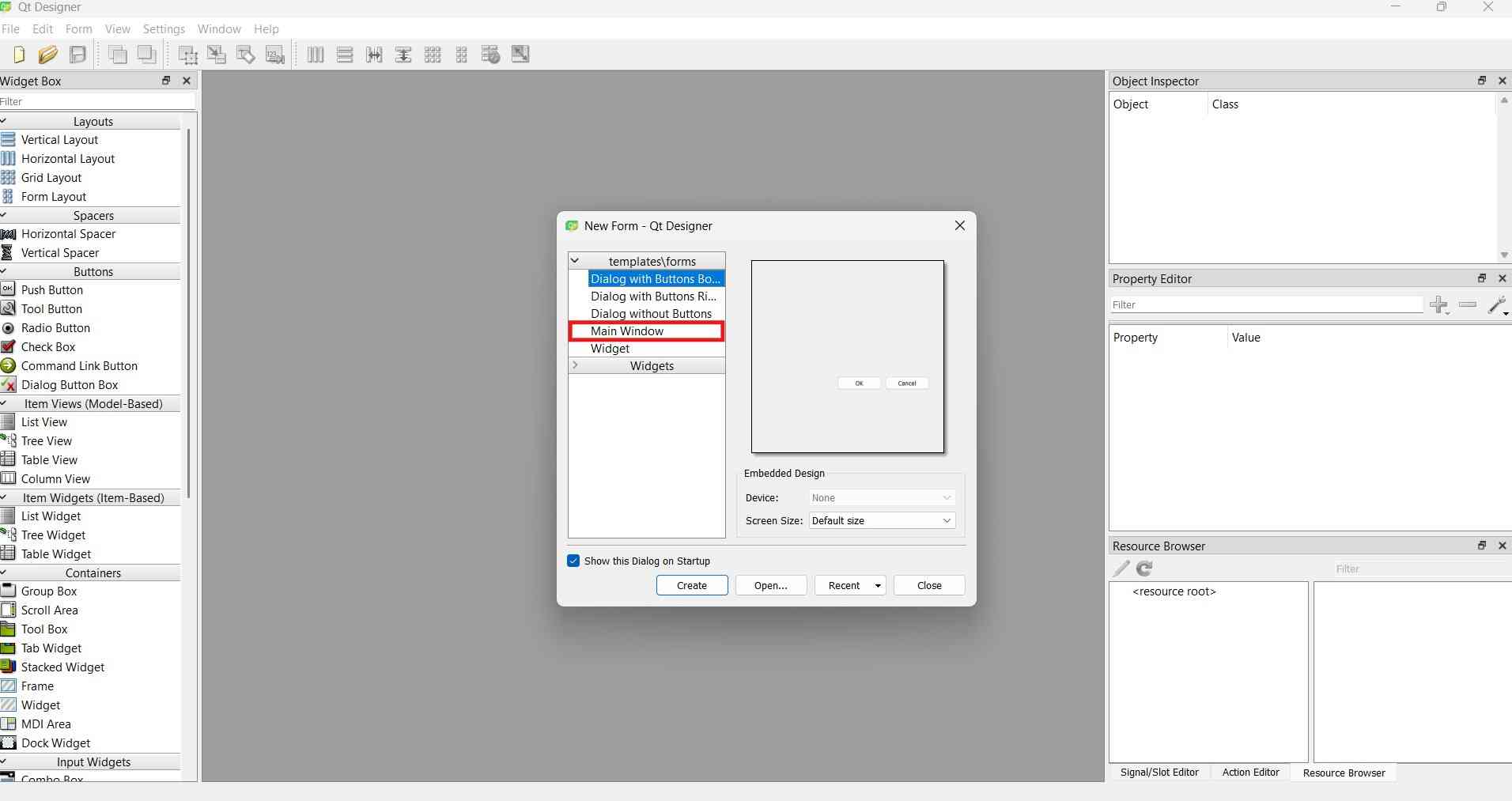 QT Main Window