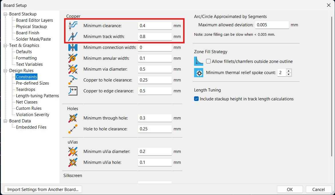 PCB-Settings