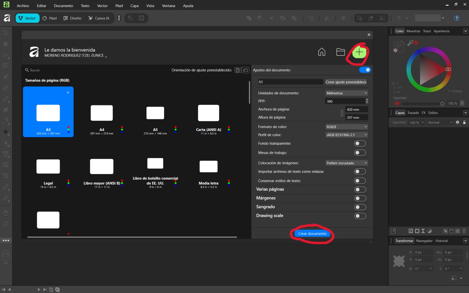 Affinity New Document