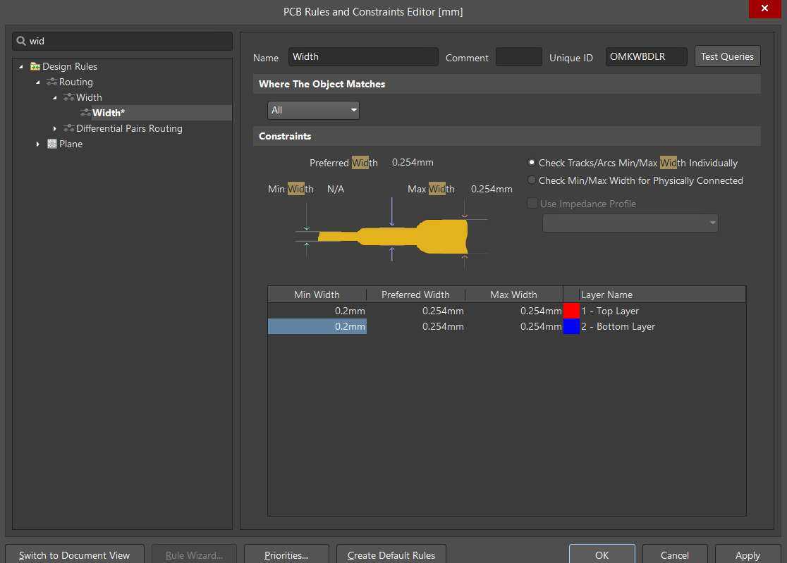 Width constraint rule