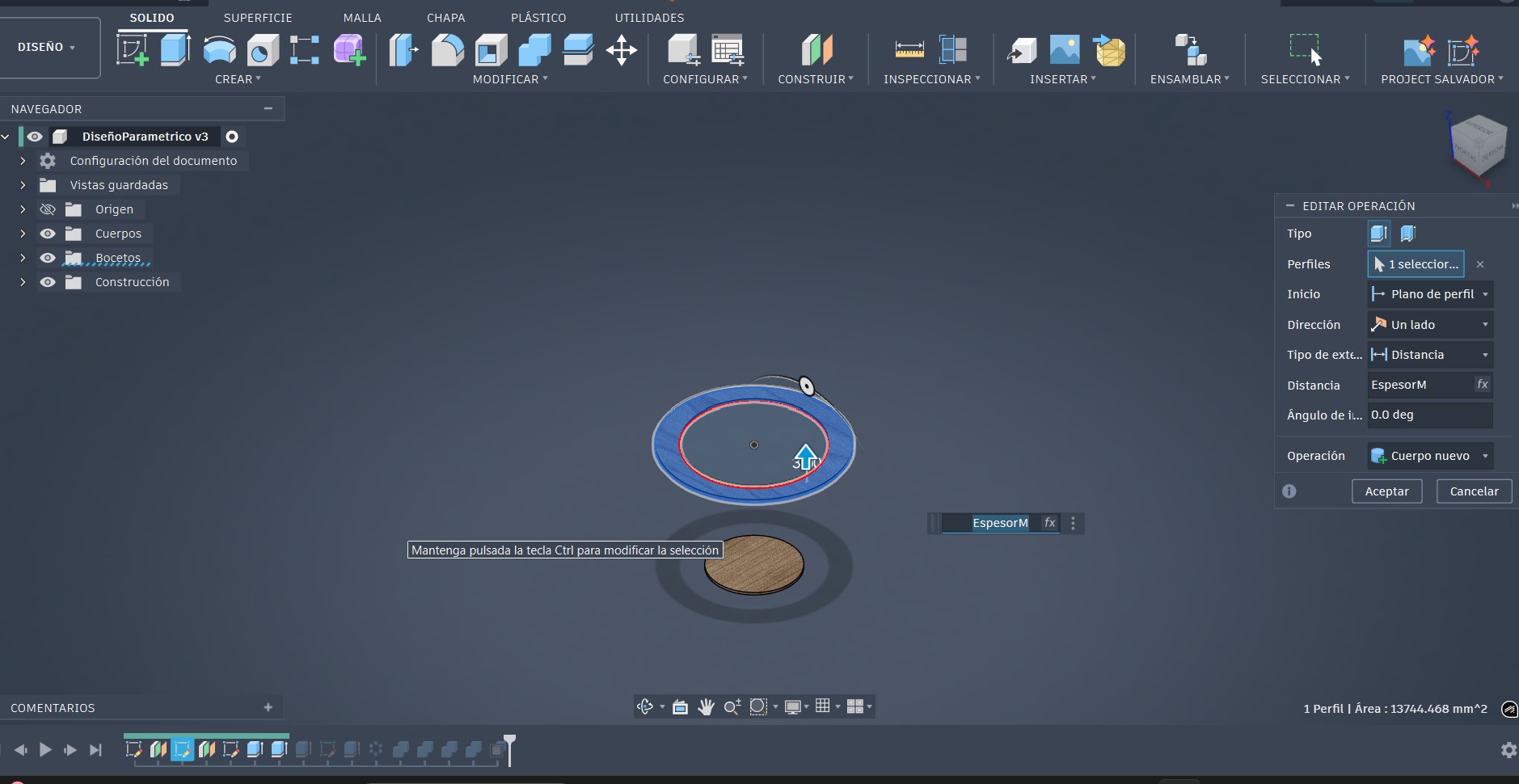 Profile extrusion using parametric thickness