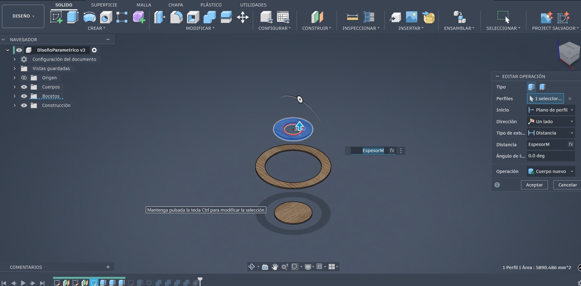 Profile extrusion using parametric thickness