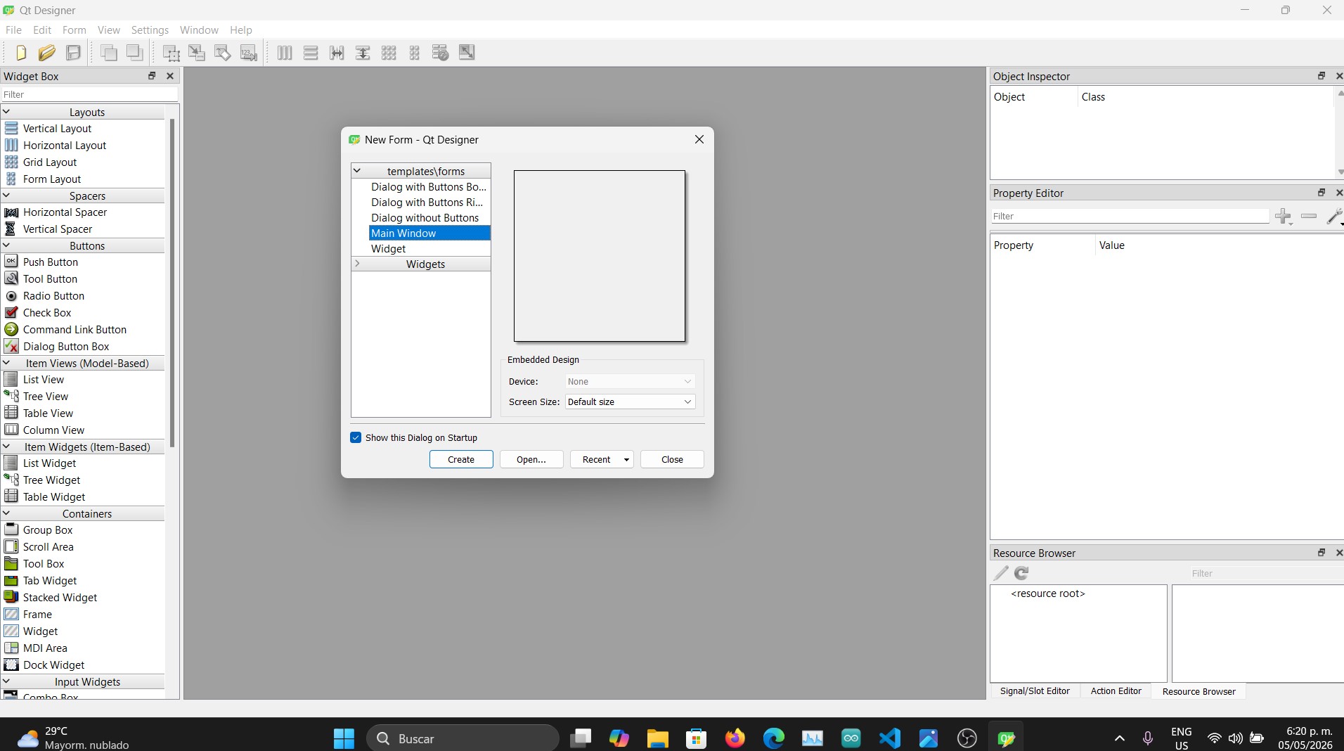 Qt Designer Main Window