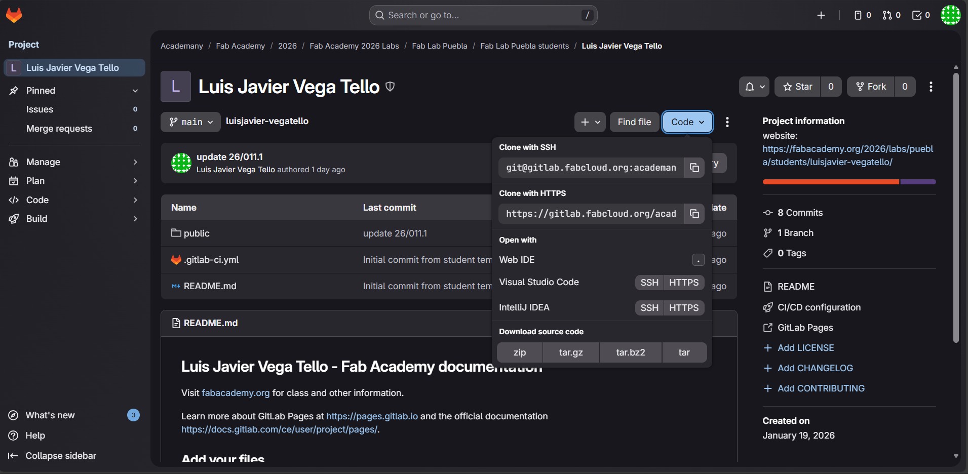 Screenshot of GitLab Clone button