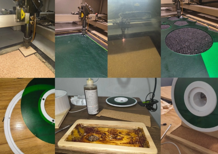 Cork and acrylic laser cut process