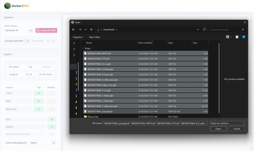 Selecting Gerber files