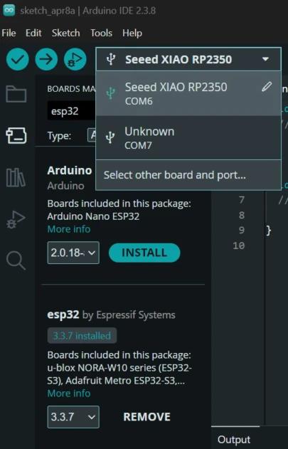 Arduino IDE Boards Manager showing ESP32 package