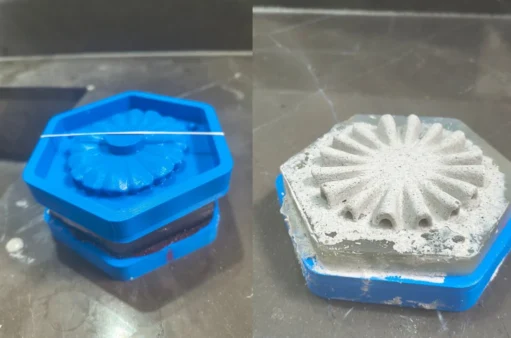Mixing and pouring plaster into the gelatin mold