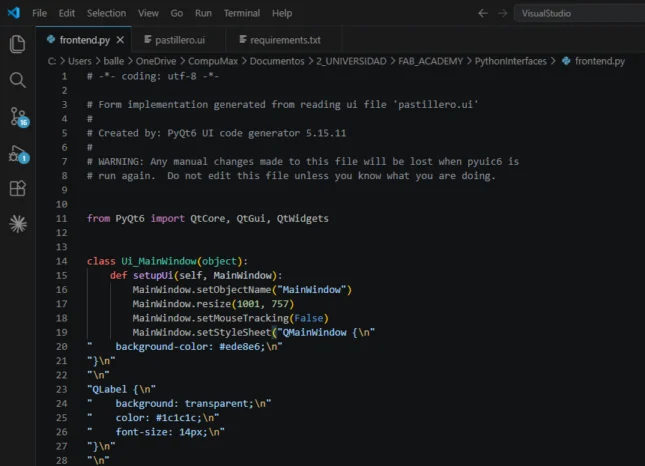 frontend.py generated file in VS Code explorer