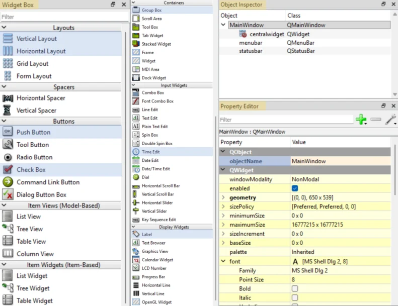 Qt Designer main interface