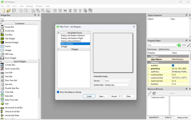 Qt Designer new Main Window form