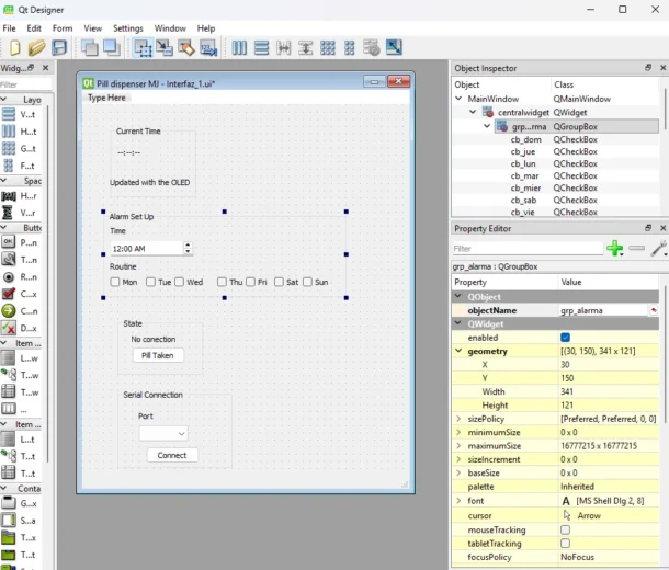 Qt Designer widgets added to the interface