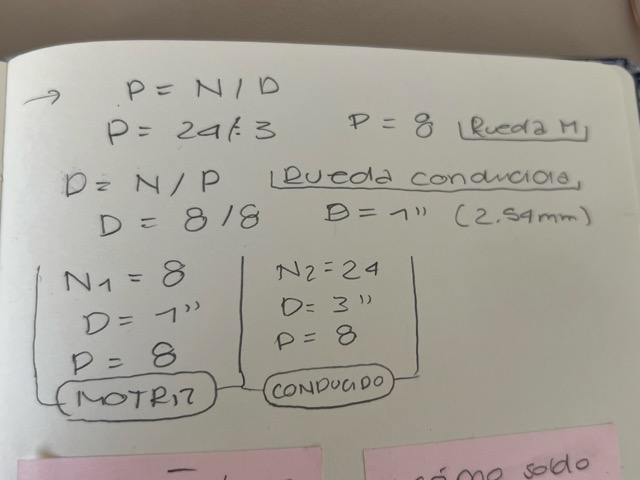 Final gear calculation values showing the chosen parameters for tooth count, module, and diameter