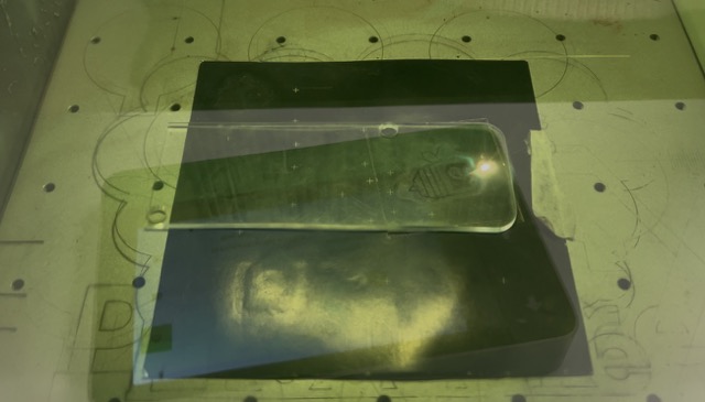 Laser engraving of the bee logo on the acrylic lid of the sensor module