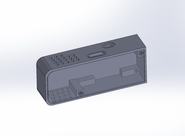 3D model of the sensor container showing air openings designed to create a chimney effect