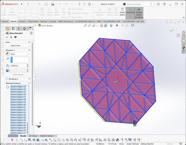 ORIPA software showing the completed Octagrammer crease pattern with mountain folds in red and valley folds in blue, ready for DXF export