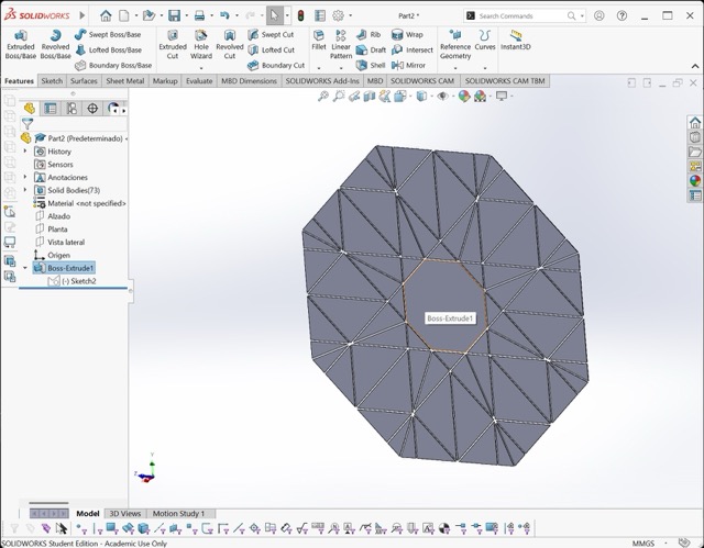 ORIPA software showing the completed Octagrammer crease pattern with mountain folds in red and valley folds in blue, ready for DXF export
