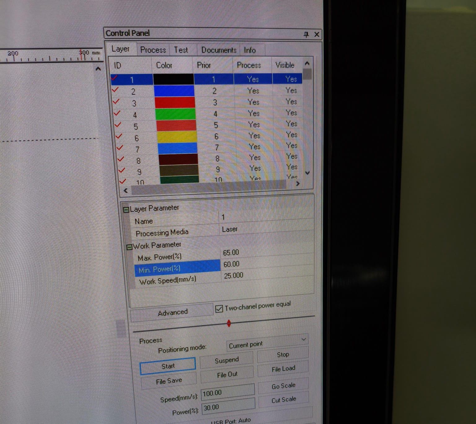 Cutting values settings
