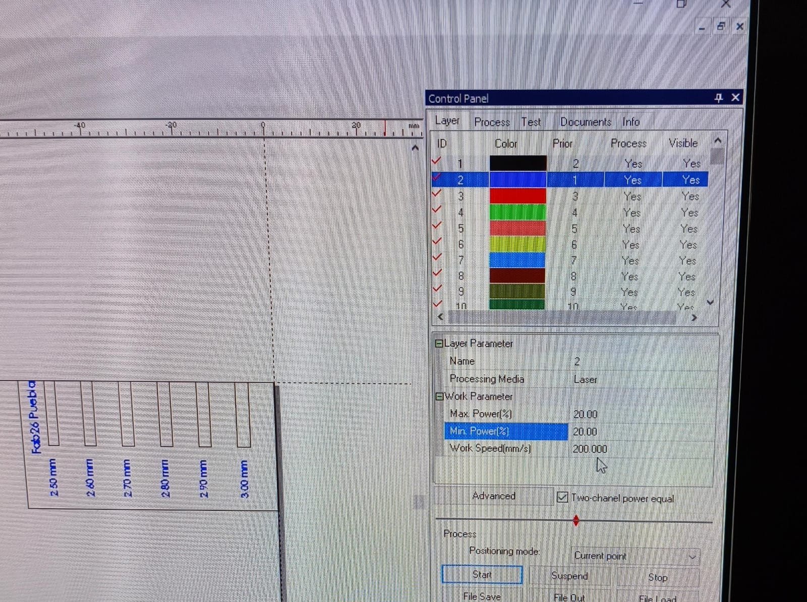 Engraving values settings