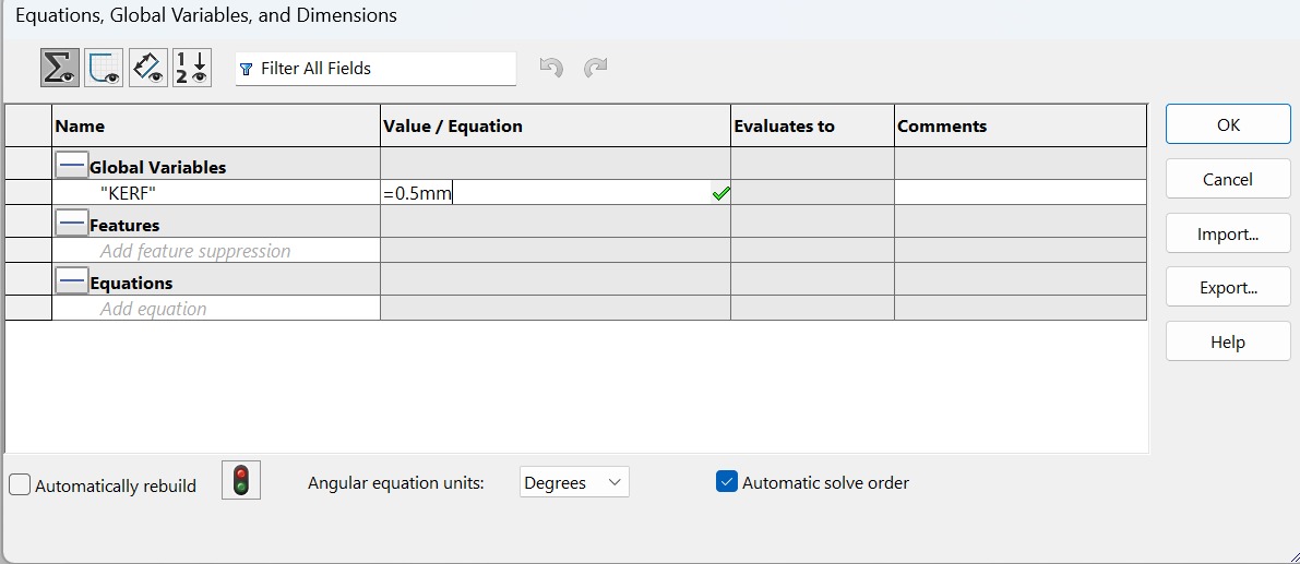 Engraving values settings