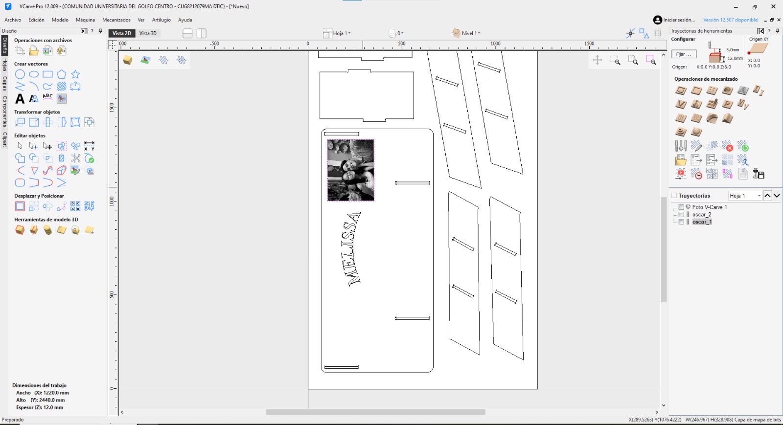 Importing the processed photo into VCarve