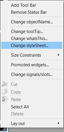 Accessing the Change styleSheet menu in Qt Designer
