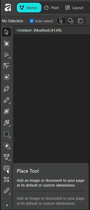 Affinity Designer interface showing Place Tool