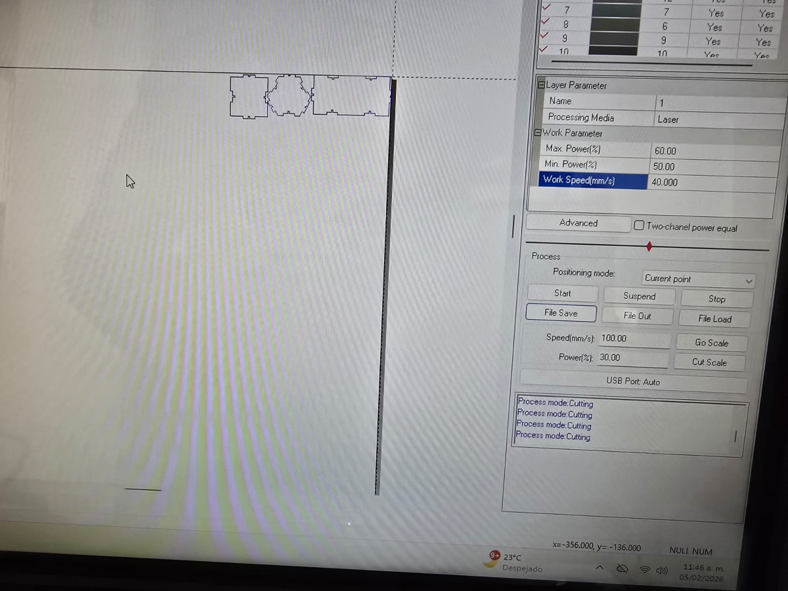 Power and speed parameters in SmartCarve