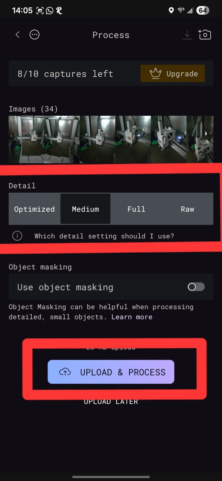 Polycam processing the images into a 3D model