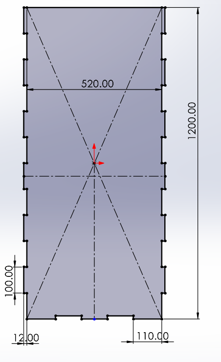 Back panel dimensions: 1200 x 520 mm with 100 mm tabs