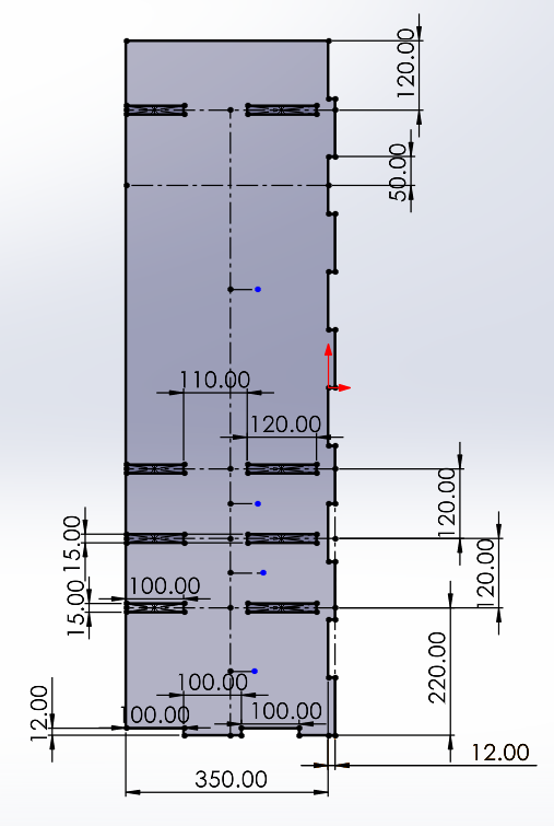Lateral panel dimensions: 350 mm deep with 120/120/120/220 mm zones