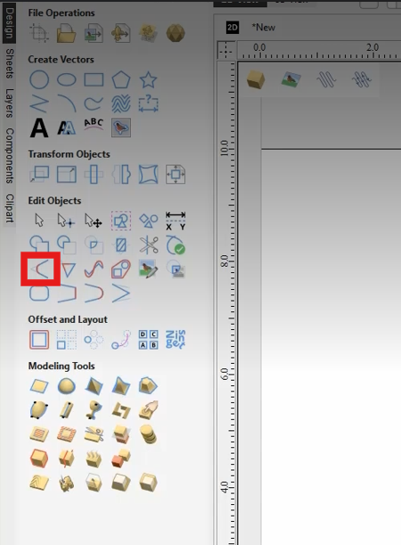 VCarve Edit Objects panel with the Fillet tool highlighted
