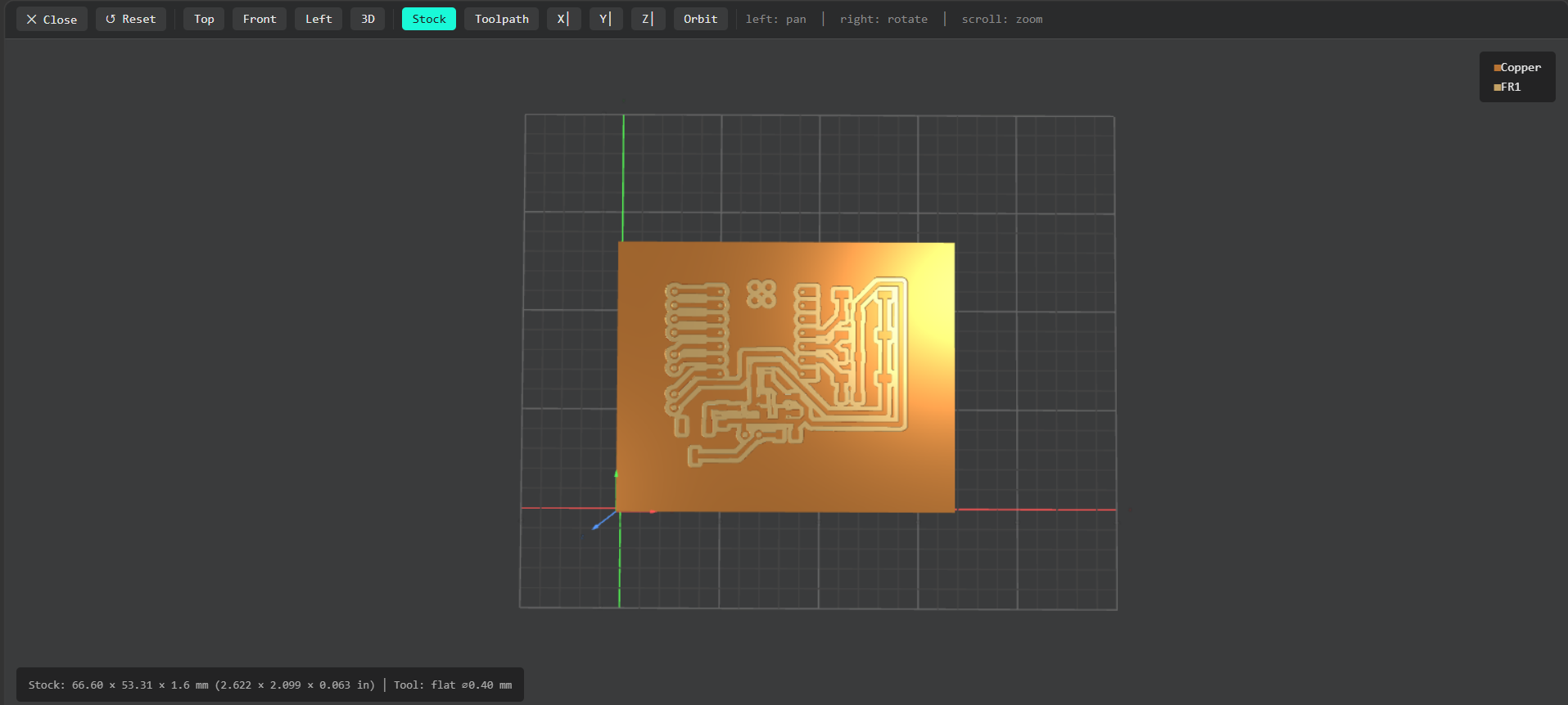 mods toolpath preview showing how the milled PCB will look