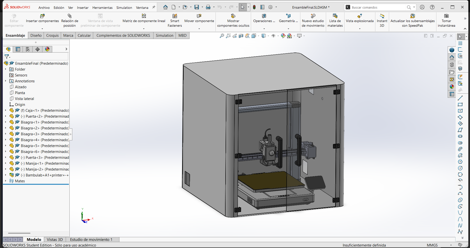 Enclosure assembly showing galvanized steel panels and acrylic doors