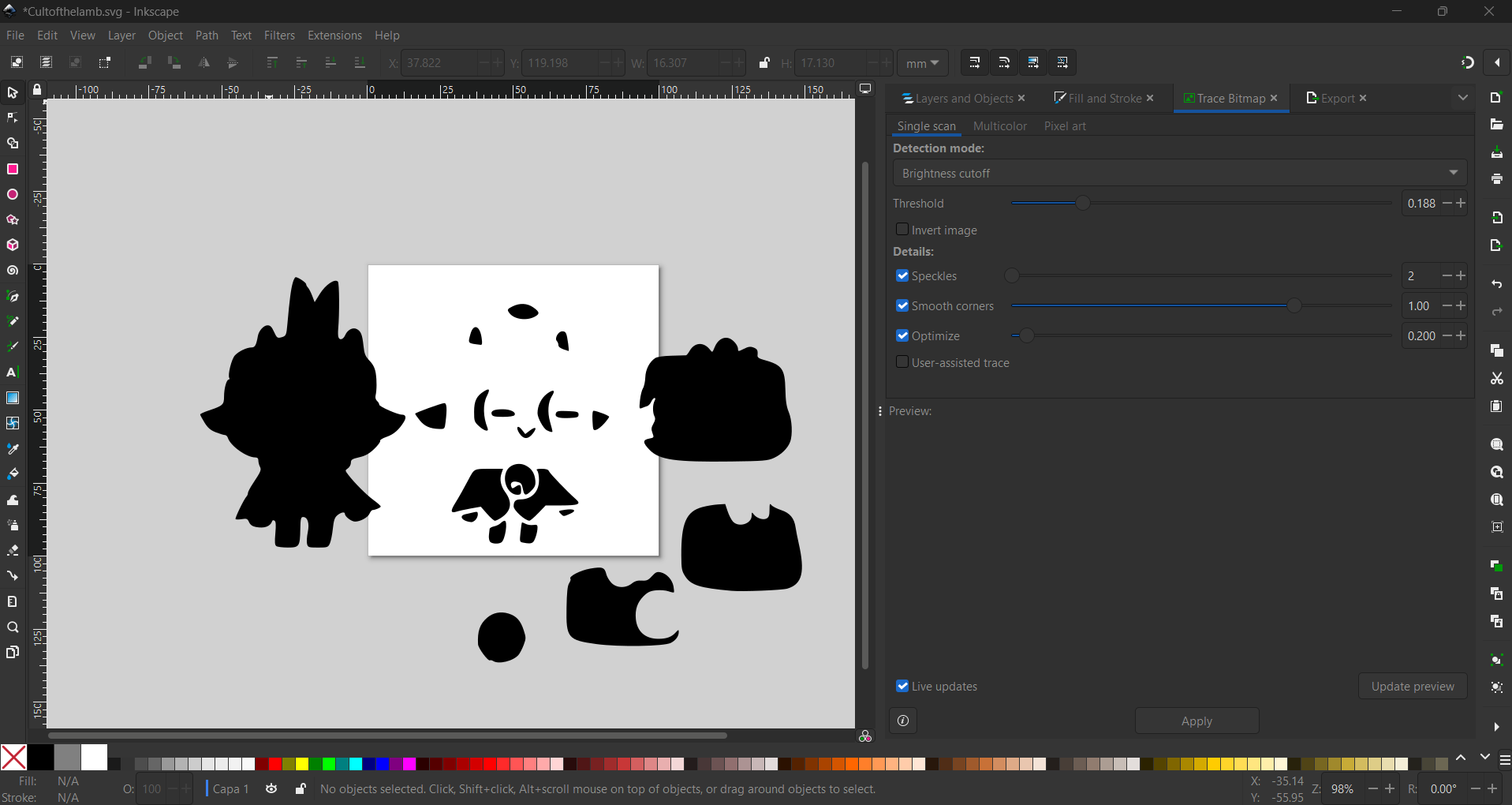 All the character pieces separated as individual objects