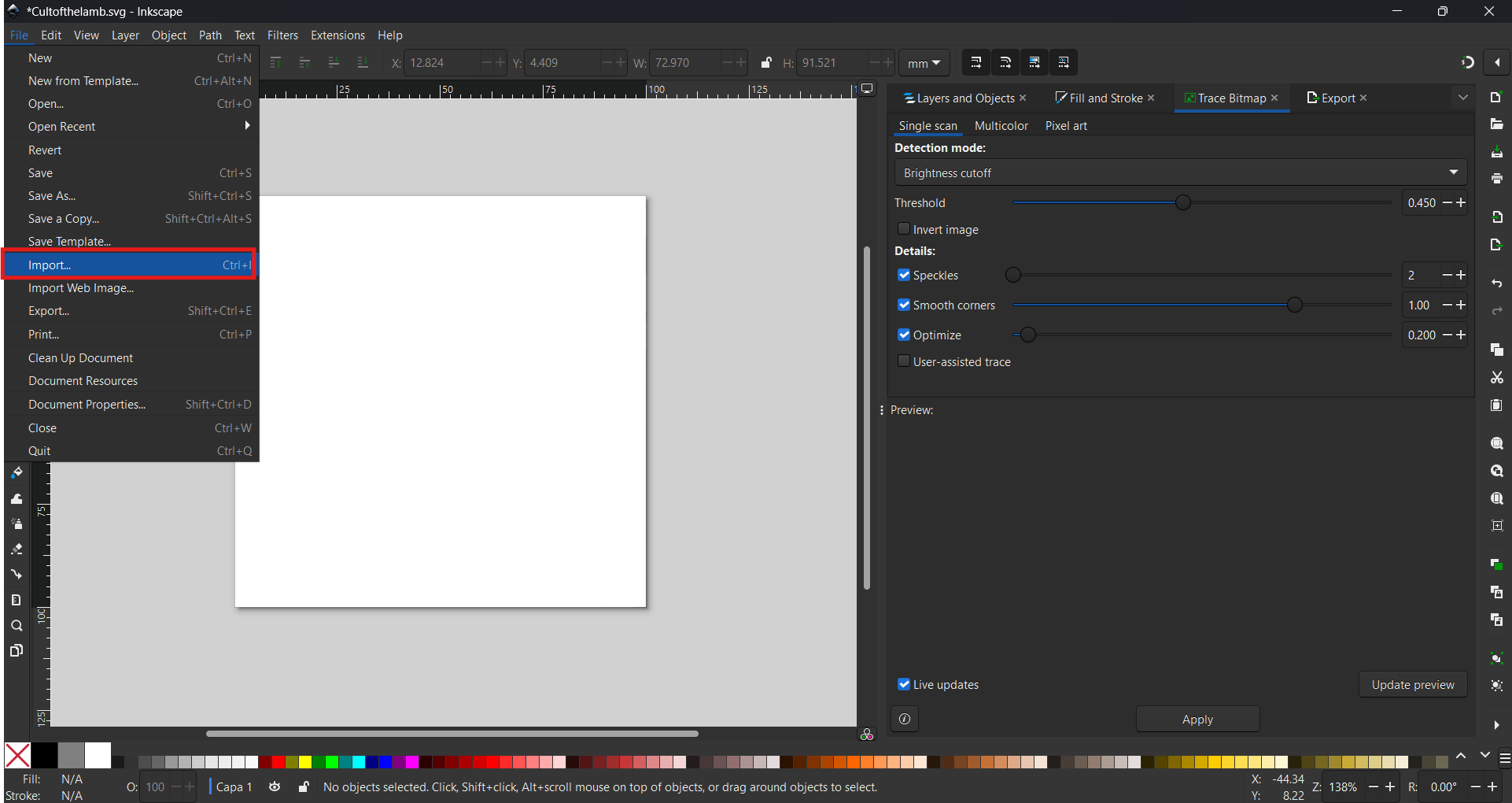 File Import menu in Inkscape