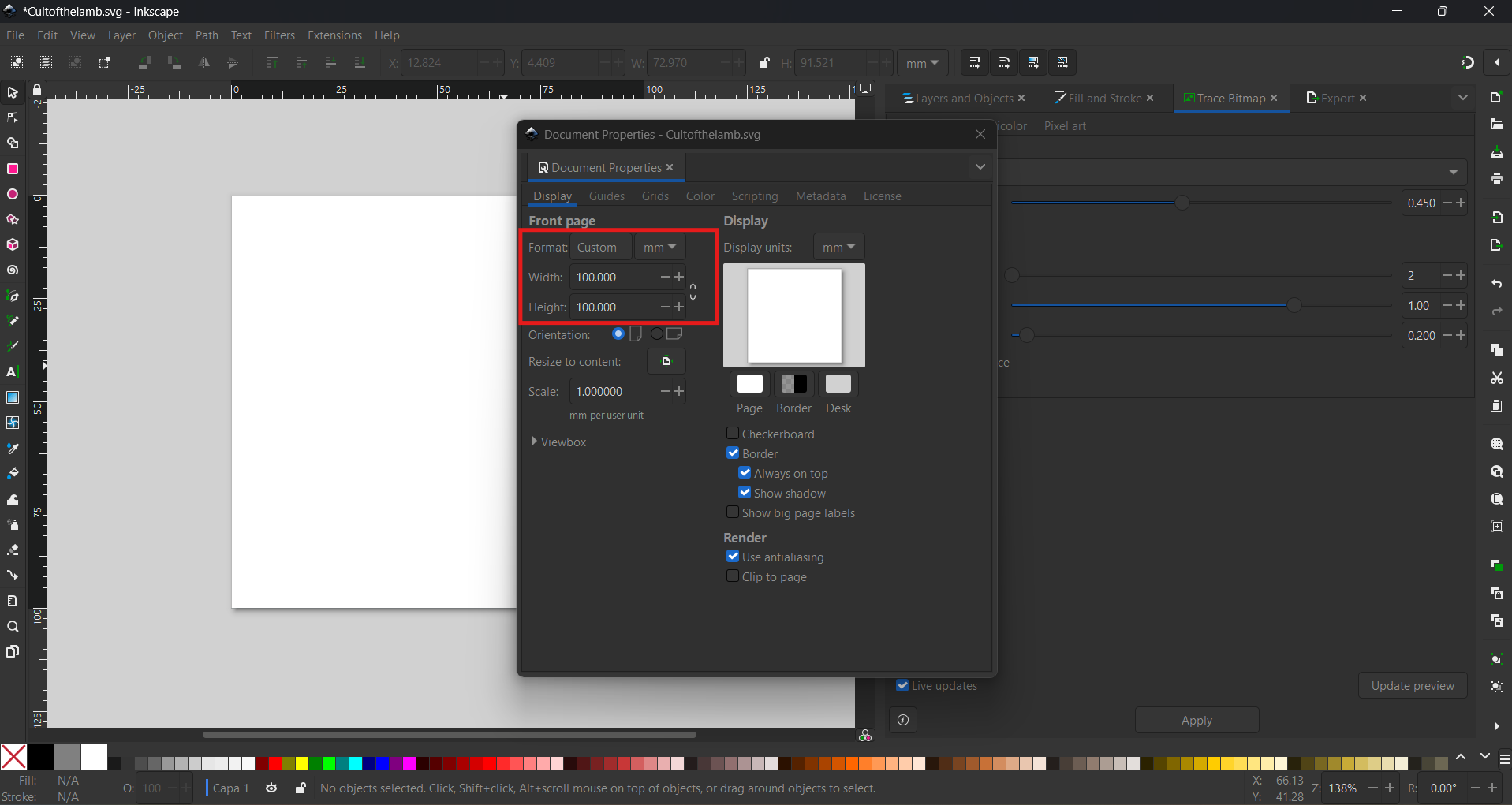 Setting a custom 100x100 mm page