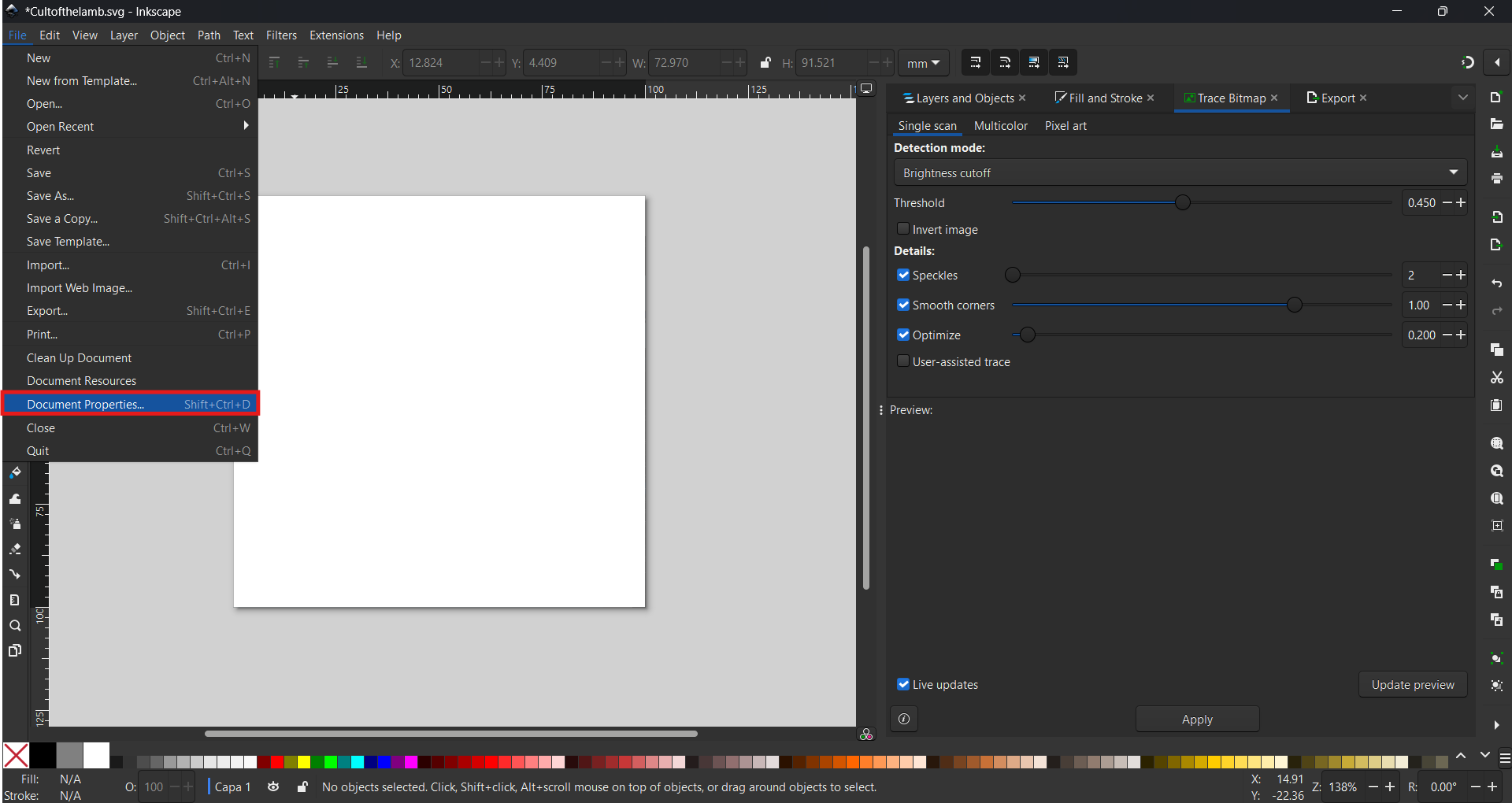Opening Document Properties in Inkscape