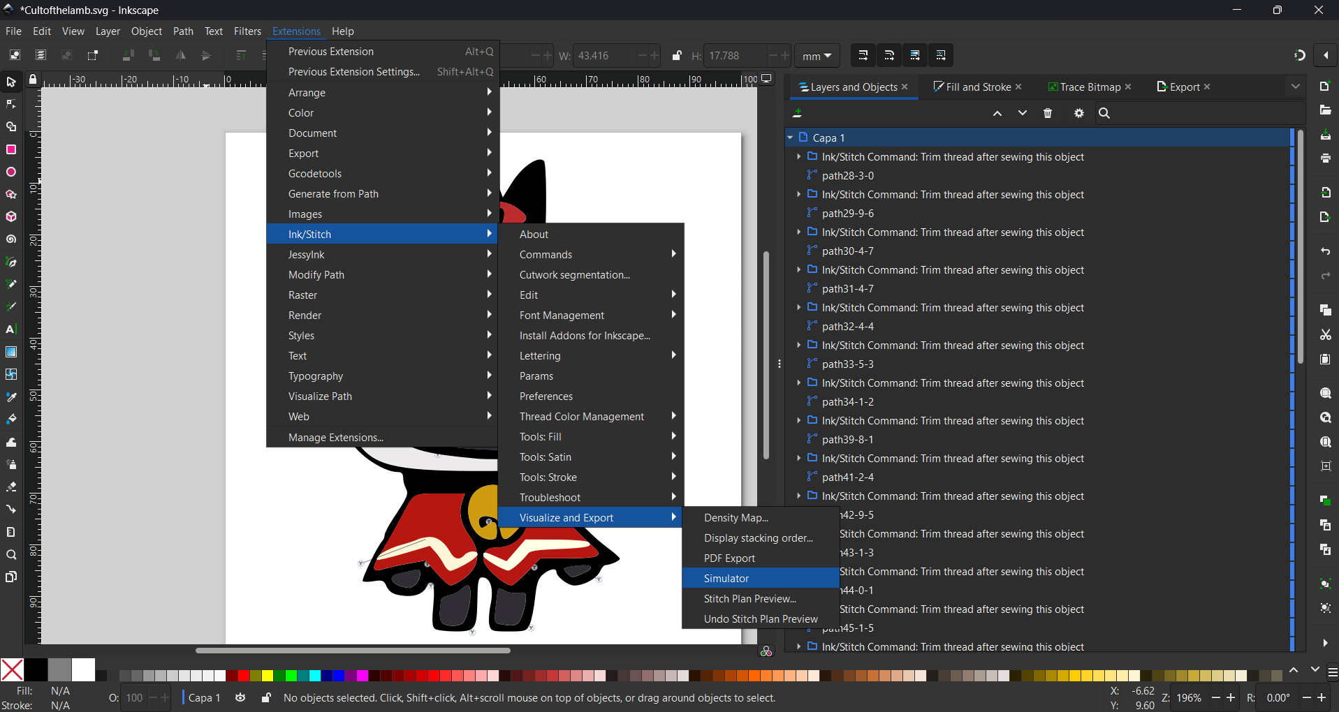 Opening the Ink/Stitch Simulator