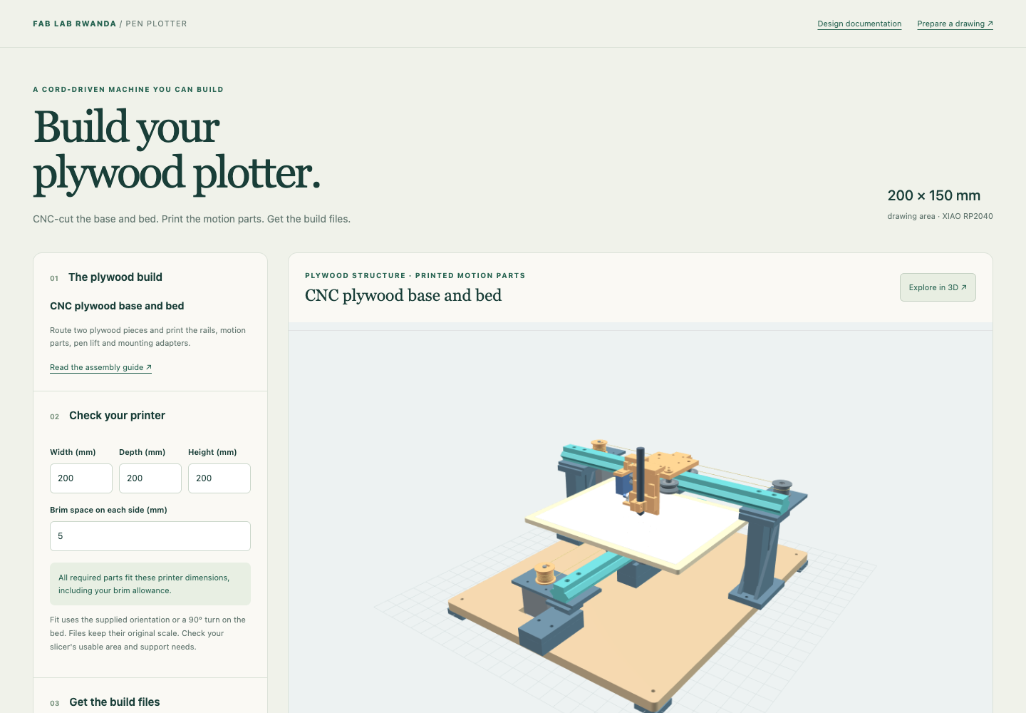 The build interface running locally showing the plywood-base design.