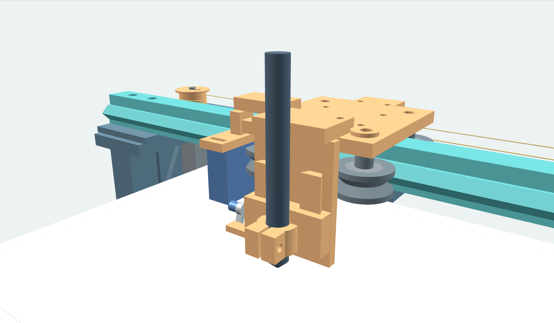Close CAD view of the pen slide and carriage