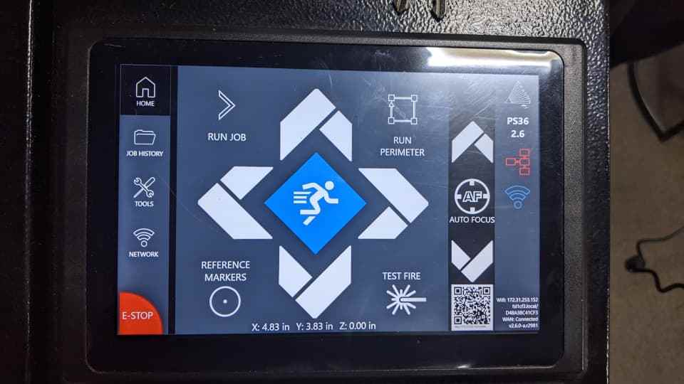 Laser cutter hardware display screen