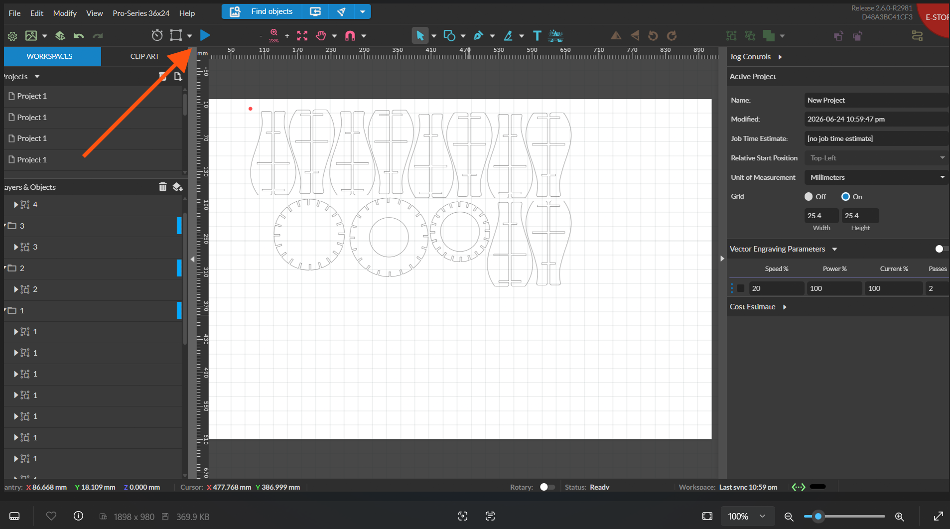 Initiating laser cut command