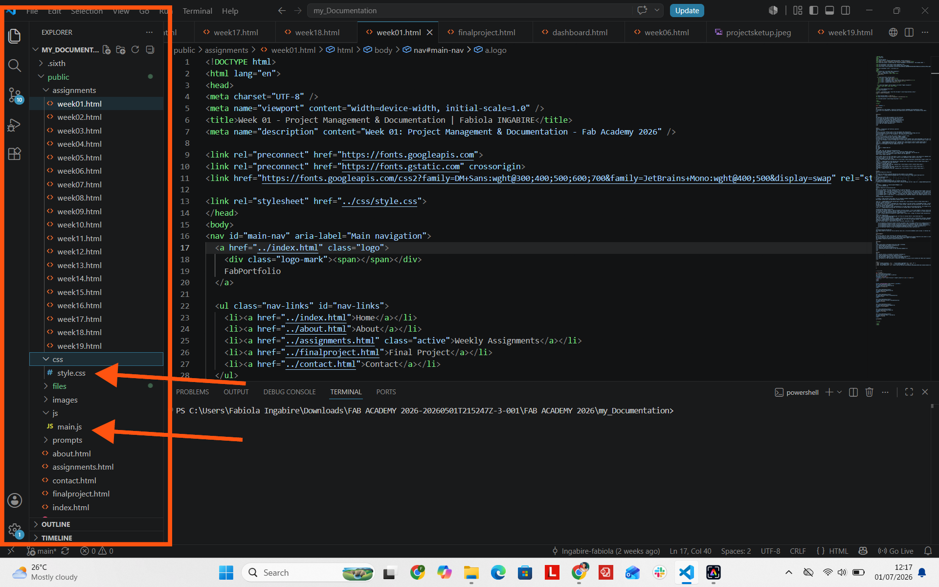 Website folder structure