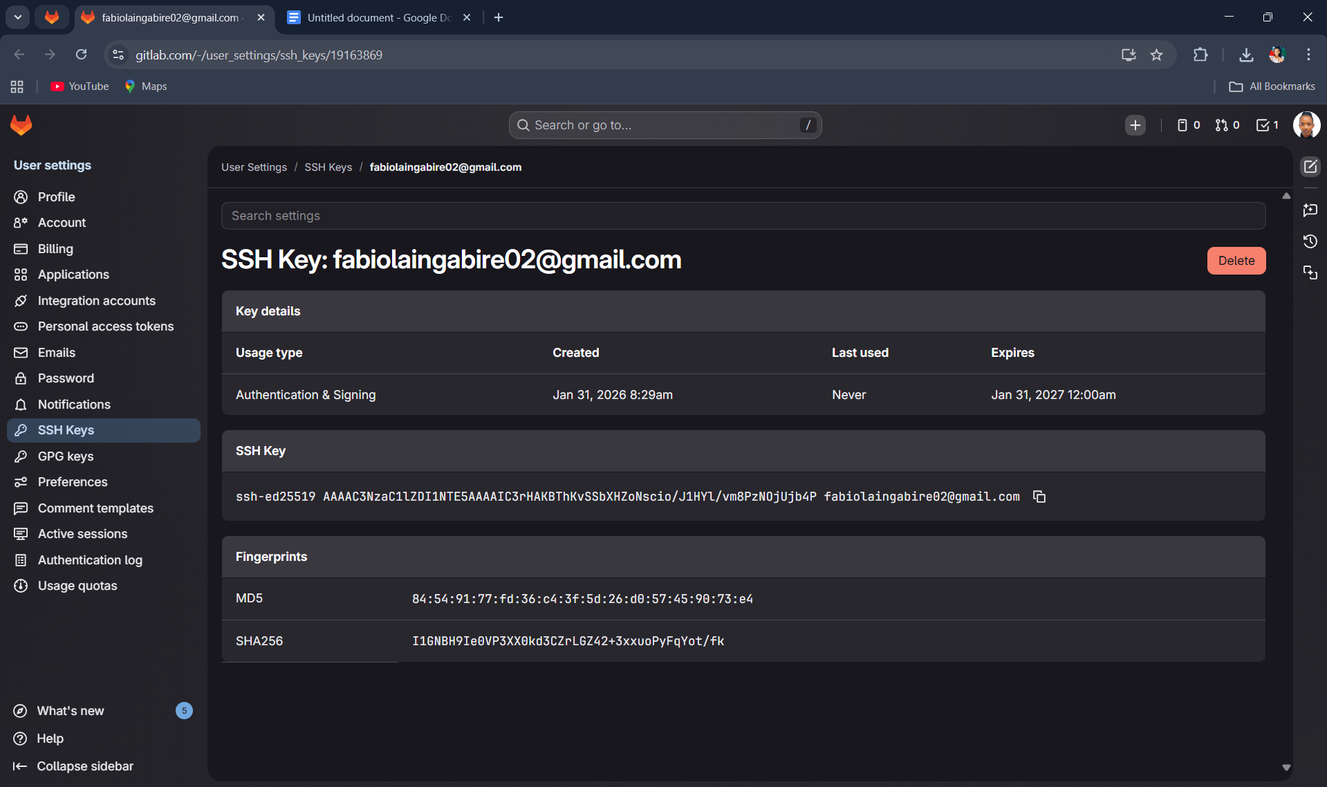 SSH key successfully added